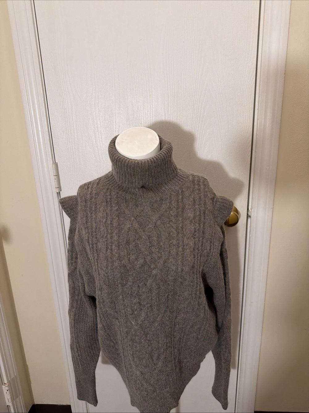 Skull Cashmere Cable Knit Sweater Taupe Sz M Turtleneck Merino/ Alpaca Blend